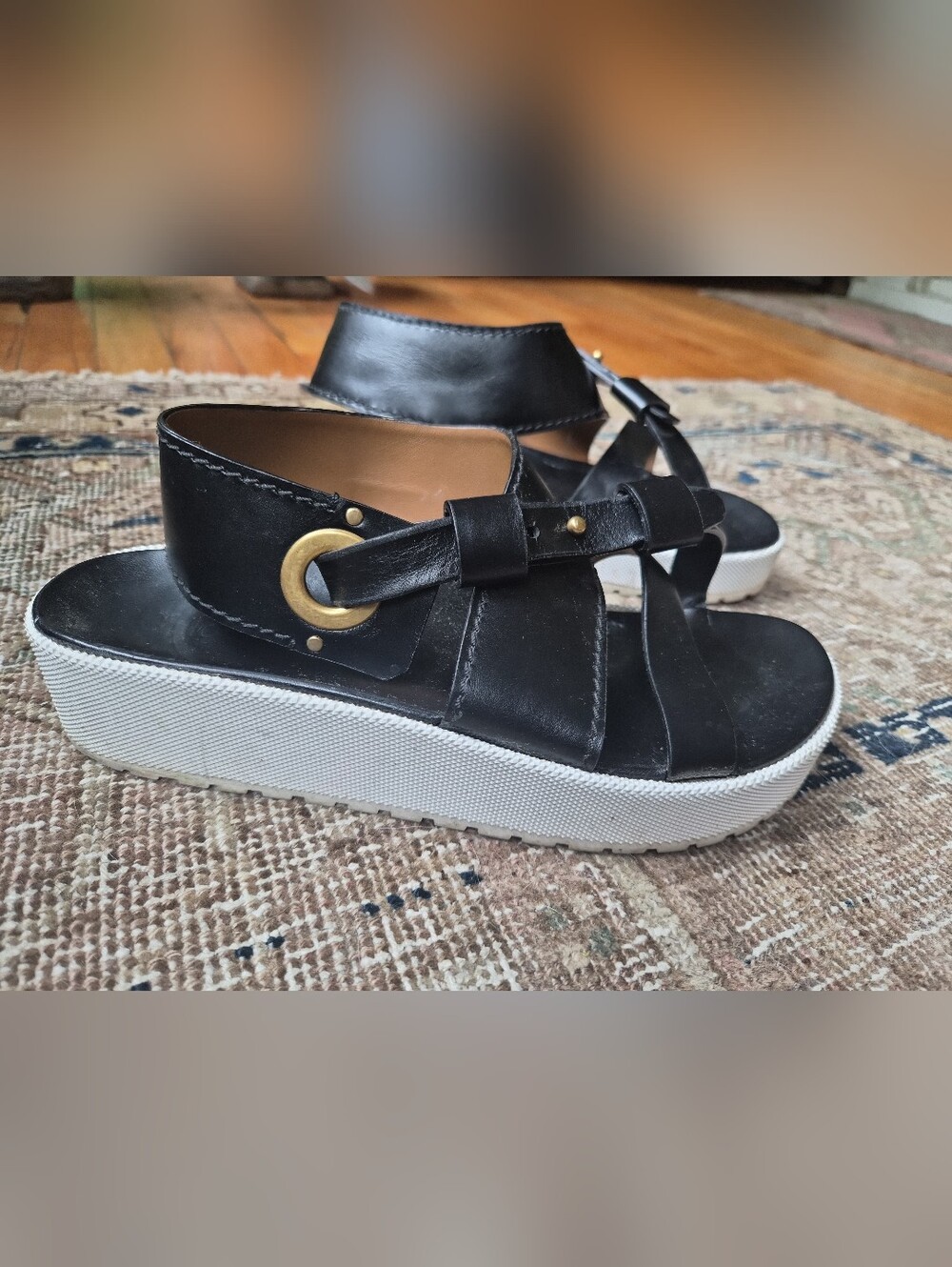 Chloé Architectural Leather Platform Sandals Black White EU 39